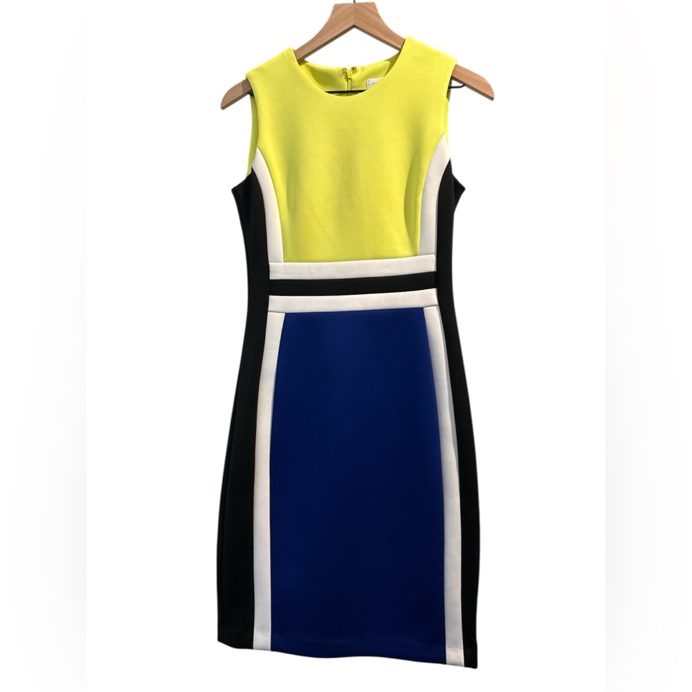 Calvin Klein Vibrant Sleeveless Midi Dress - Yellow, Blue, Black